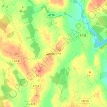 Mapa topográfico Gusserane, altitude, relevo