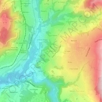 Mapa topográfico Les Provinces, altitude, relevo