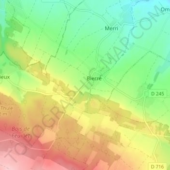 Mapa topográfico La Louvière, altitude, relevo