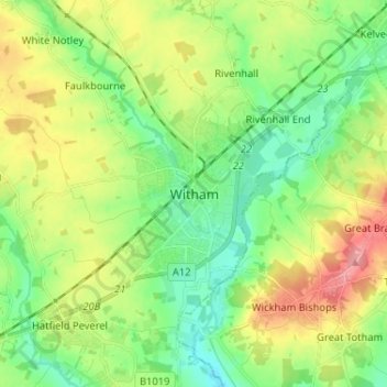 Mapa topográfico Witham, altitude, relevo
