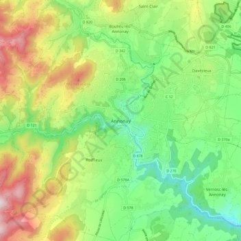 Mapa topográfico Annonay, altitude, relevo