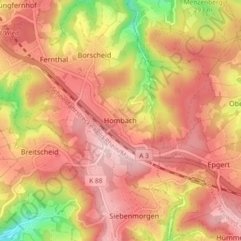 Mapa topográfico Hombach, altitude, relevo