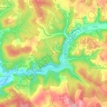 Mapa topográfico La Berrie, altitude, relevo