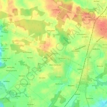 Mapa topográfico Le Poteau, altitude, relevo