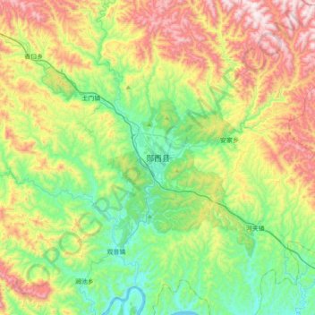 Mapa topográfico 郧西县, altitude, relevo