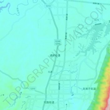 Mapa topográfico 通桥街道, altitude, relevo