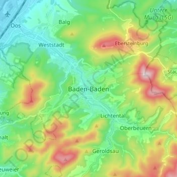 Mapa topográfico Baden-Baden, altitude, relevo