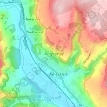 Mapa topográfico Darley Hillside, altitude, relevo