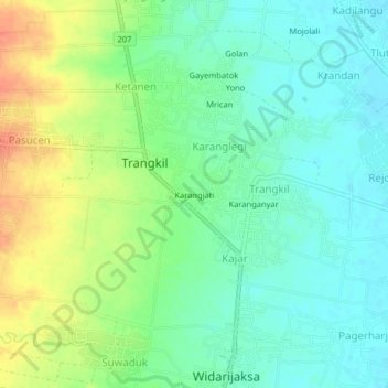 Mapa topográfico Karangjati, altitude, relevo