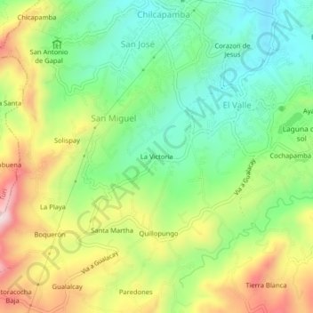 Mapa topográfico La Victoria, altitude, relevo