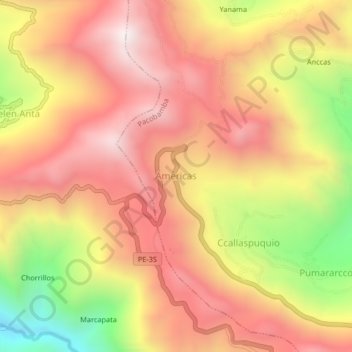 Mapa topográfico Americas, altitude, relevo