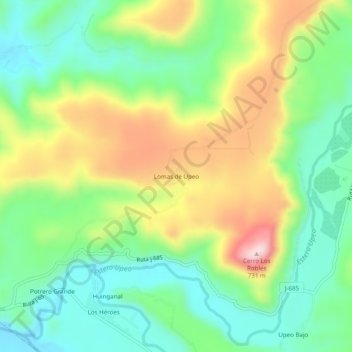 Mapa topográfico Lomas de Upeo, altitude, relevo