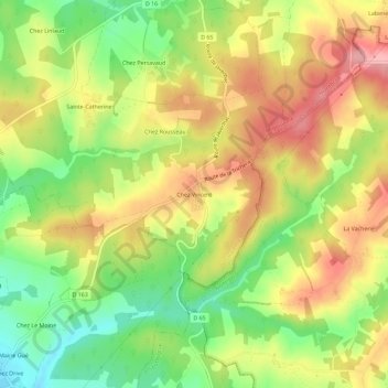 Mapa topográfico Chez Vincent, altitude, relevo