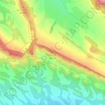 Mapa topográfico Sierras, altitude, relevo