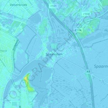 Mapa topográfico Spaarndam, altitude, relevo