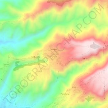 Mapa topográfico Terreti, altitude, relevo