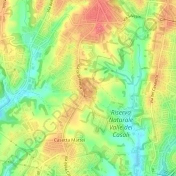 Mapa topográfico Forte Bravetta, altitude, relevo