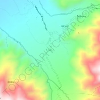 Mapa topográfico Andap, altitude, relevo