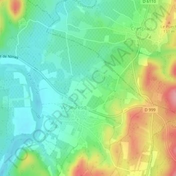 Mapa topográfico Vialat, altitude, relevo