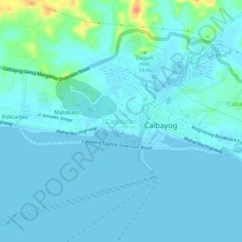 Mapa topográfico Capoocan, altitude, relevo
