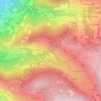 Mapa topográfico Le Carnival, altitude, relevo