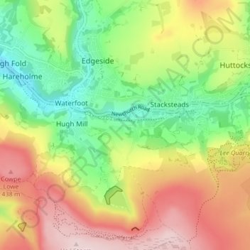 Mapa topográfico Rake Head, altitude, relevo