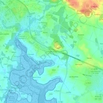 Mapa topográfico Le Poteau Rouge, altitude, relevo