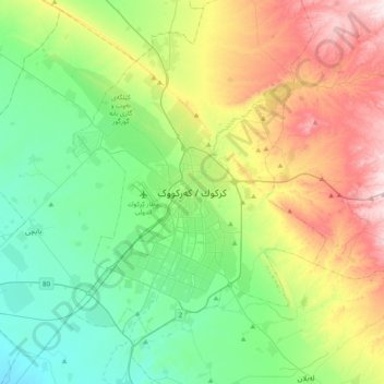 Mapa topográfico كركوك, altitude, relevo