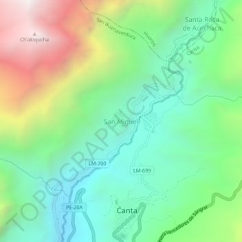 Mapa topográfico San Miguel, altitude, relevo