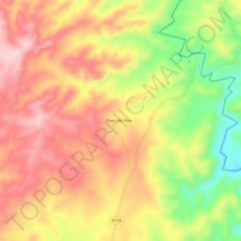 Mapa topográfico Paso del Rey, altitude, relevo