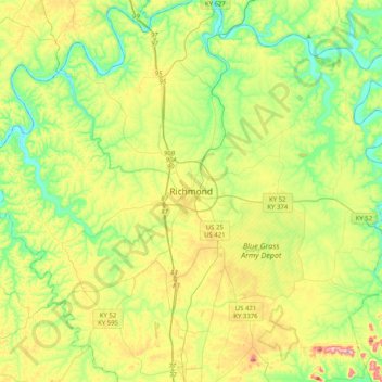 Mapa topográfico Richmond, altitude, relevo