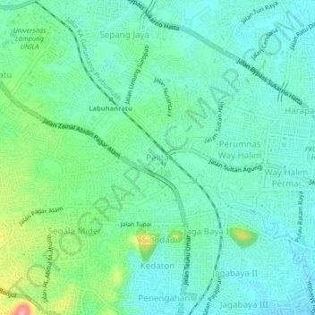Mapa topográfico Pelita, altitude, relevo