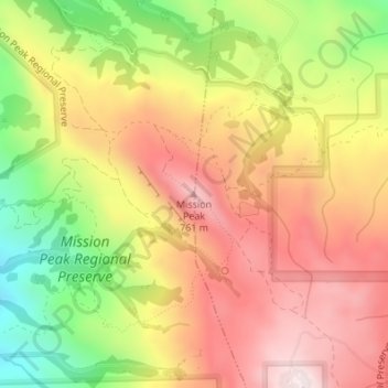 Mapa topográfico Mission Peak, altitude, relevo