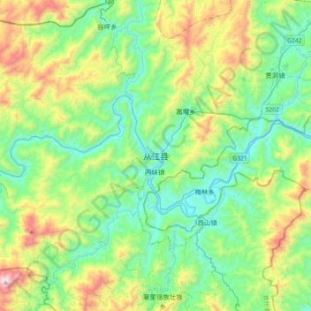 Mapa topográfico 从江县, altitude, relevo