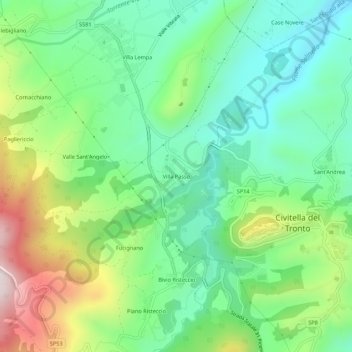 Mapa topográfico Villa Passo, altitude, relevo