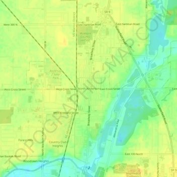 Mapa topográfico North Anderson, altitude, relevo