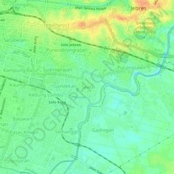 Mapa topográfico Sewu, altitude, relevo