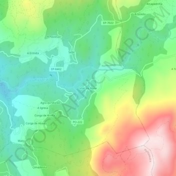 Mapa topográfico Vilar de Mato, altitude, relevo