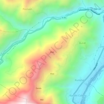 Mapa topográfico Kūai, altitude, relevo