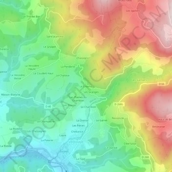 Mapa topográfico Le Crouhet, altitude, relevo
