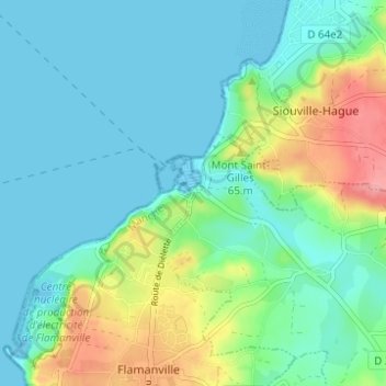 Mapa topográfico Diélette, altitude, relevo
