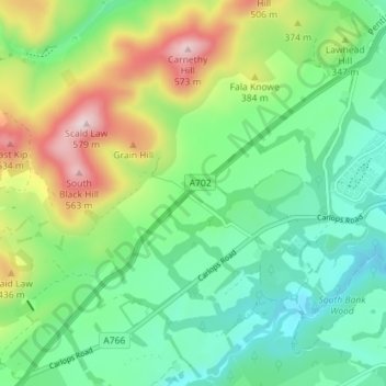 Mapa topográfico Silverburn, altitude, relevo