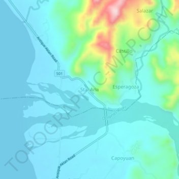 Mapa topográfico Sta. Ana, altitude, relevo