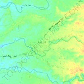 Mapa topográfico Marbel, altitude, relevo