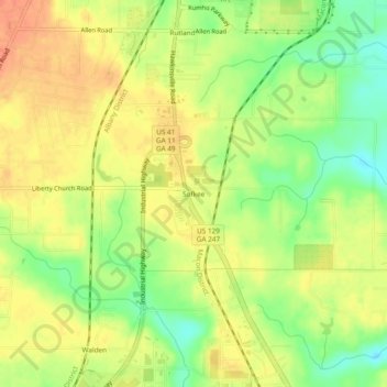 Mapa topográfico Sofkee, altitude, relevo