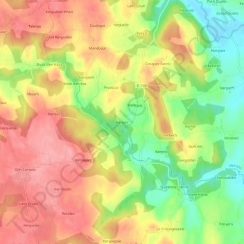 Mapa topográfico Kergair, altitude, relevo
