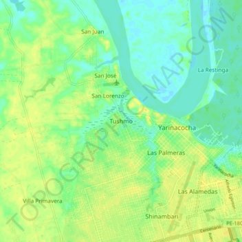 Mapa topográfico San Pablo de Tushmo, altitude, relevo