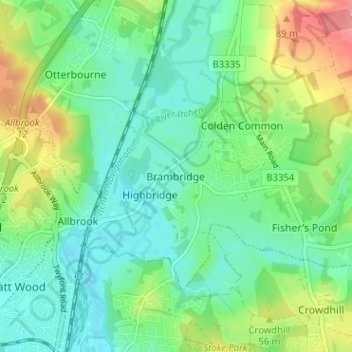 Mapa topográfico Brambridge, altitude, relevo