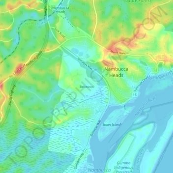 Mapa topográfico Bellwood, altitude, relevo