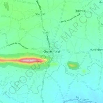Mapa topográfico Chennimalai, altitude, relevo
